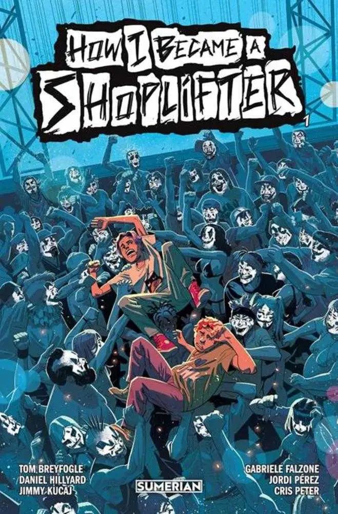 Comic book cover How I Became a Shoplifter with chaotic cartoon characters by Gabriele Falzone