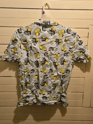 Hurley Shirt Mens L Short Sleeve Button Up Lemon Print Resort Light Blue Casual - Apparel