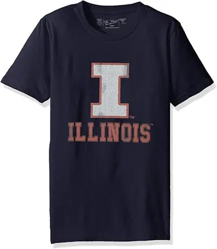 Dark blue Illinois Original Retro Brand youth tee with distressed I ILLINOIS graphic