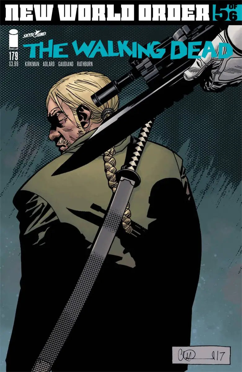 Comic book cover of Walking Dead #179 by Charlie Adlard featuring a sword-wielding character