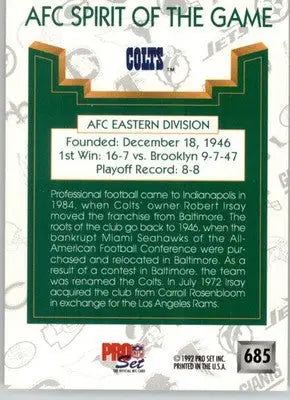 Indianapolis Colts SOTG - 1992 Pro Set - #685 - Football - Football Card Single