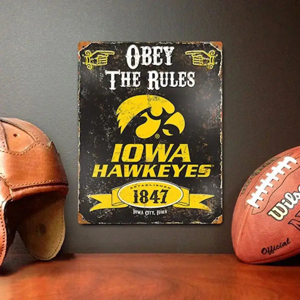 Iowa Hawkeyes Embossed Metal Vintage Sign - Collectibles