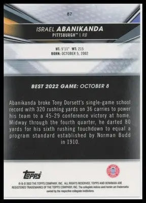 Israel Abanikanda 2022-23 Bowman’s Best University #87 Pittsburgh Panthers