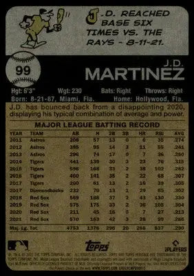 J.D. Martinez 2022 Topps Heritage #99 Boston Red Sox - Baseball Card Single
