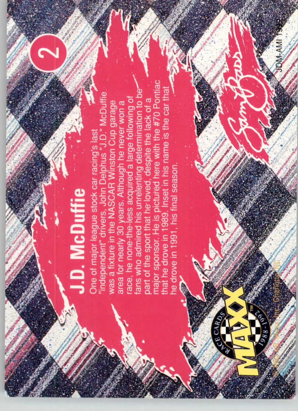 J.D. McDuffie - 1992 Maxx (Red) - #2 - Sam Bass Racing - Racing Card Single