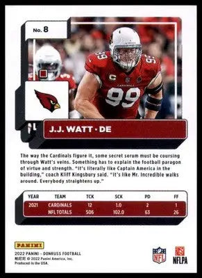 J.J. Watt 2022 Donruss #8 Arizona Cardinals - Football Card Single
