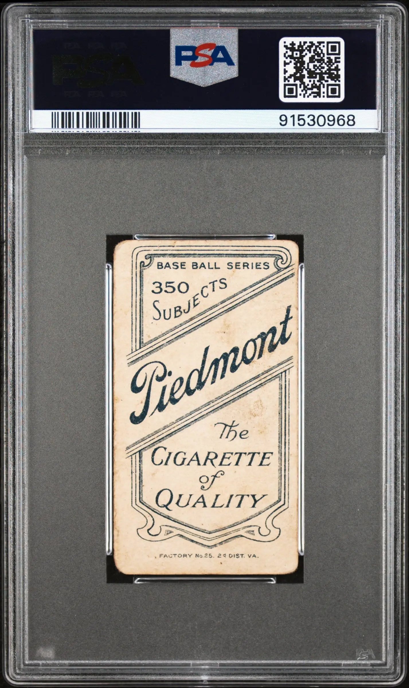 PSA-graded back of Jack Dunn Baltimore 1909-11 T206 Piedmont 350 baseball card