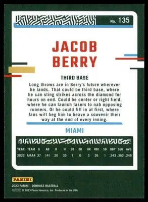 Jacob Berry 2023 Donruss #135 Miami Marlins - Baseball Card Single