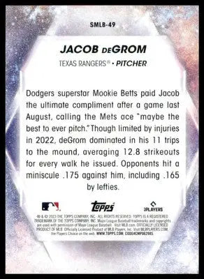 Jacob deGrom 2023 Topps Stars of MLB #SMLB-49 Texas Rangers - Baseball Card Single