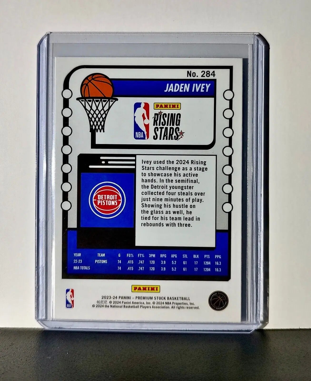 Jaden Ivey 2023-24 Panini Premium Stock NBA Hoops Rising Stars #284 Rookie Card