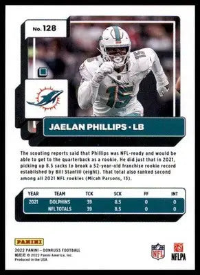 Jaelan Phillips 2022 Donruss #128 Miami Dolphins - Football Card Single
