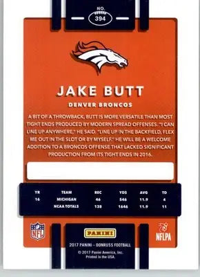 Jake Butt - 2017 Donruss - #394 - RC Football - Football Card Single