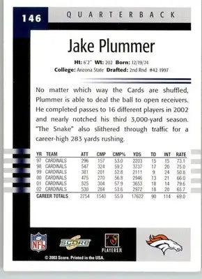 Jake Plummer - 2003 Score - #146 - Football - Football Card Single