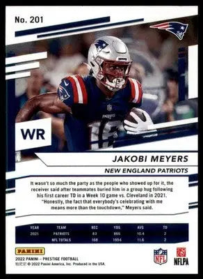 Jakobi Meyers 2022 Panini Prestige #201 New England Patriots - Football Card Single