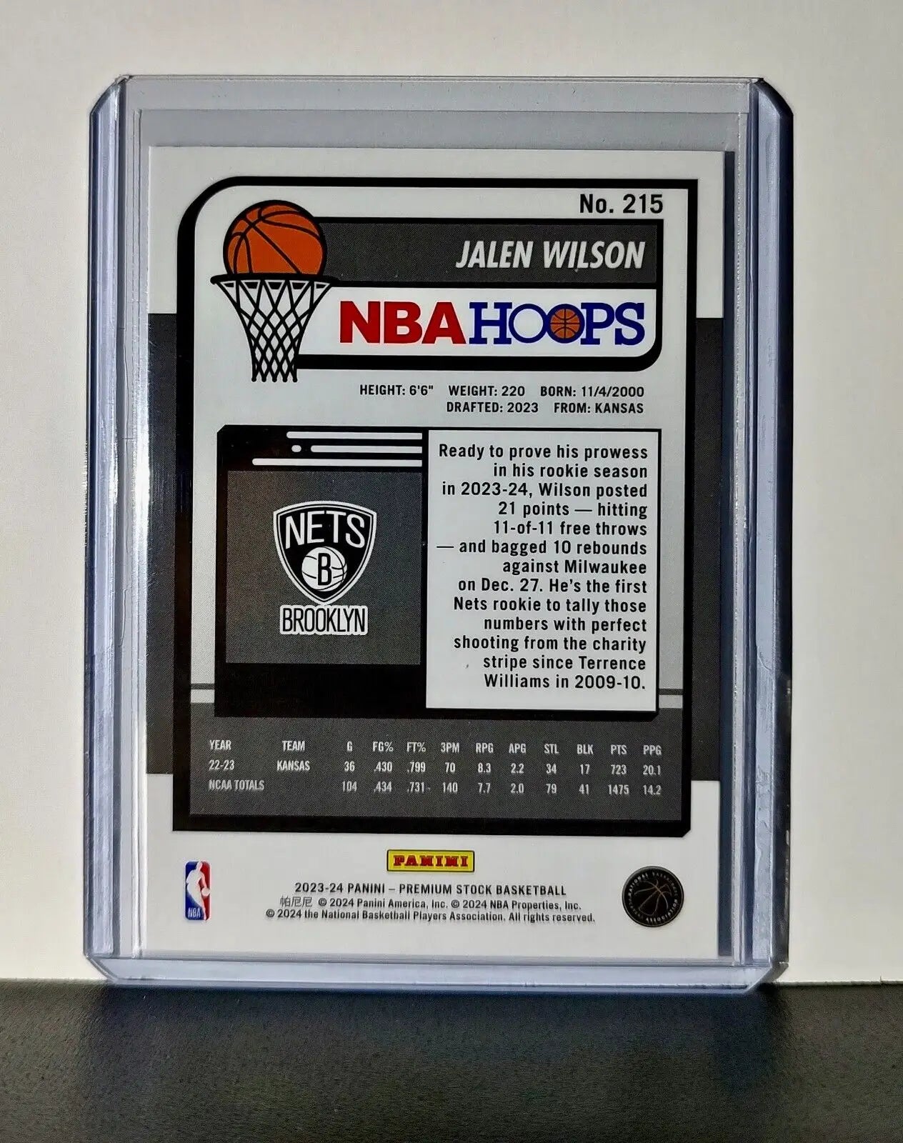 Jalen Wilson 2023-24 Panini Premium Stock NBA Hoops #215 Rookie Card Nets - Basketball Card Single