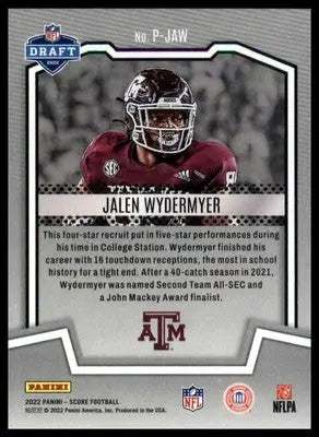 Jalen Wydermyer 2022 Score PROtential #P-JAW Texas A&M Aggies - Football Card Single