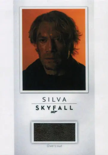 Portrait of Javier Bardem as Silva on Costume Card PR9 with an orange background