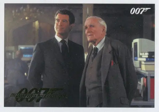 Movie still of men in suits with 007 logo, featured in Gold Parallel trading cards