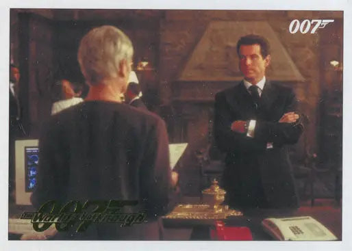 Trading card featuring a James Bond scene in gold parallel from The World Is Not Enough