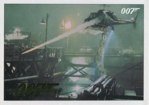 Action scene from James Bond movie with helicopter and gunfire in Gold Parallel trading card