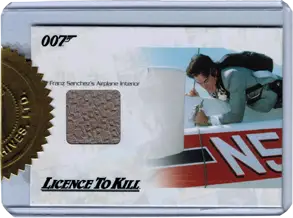 Collectible relic prop card from James Bond featuring Franz Sanchez’s airplane scene