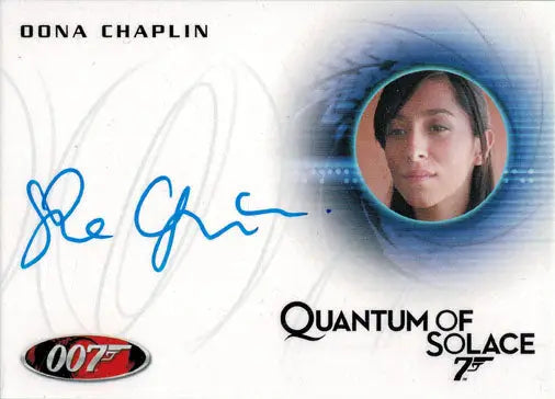 Autograph card of Oona Chaplin as Receptionist in Quantum of Solace trading cards