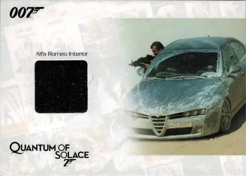 Damaged Alfa Romeo interior with a person holding a gun from James Bond Archives