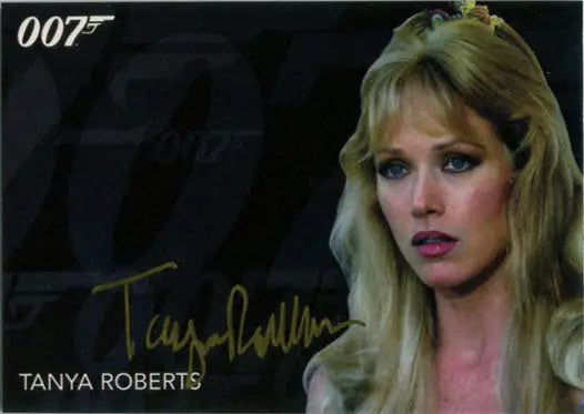 Blonde woman with blue eyes in 007 portrait for James Bond autograph card trading cards