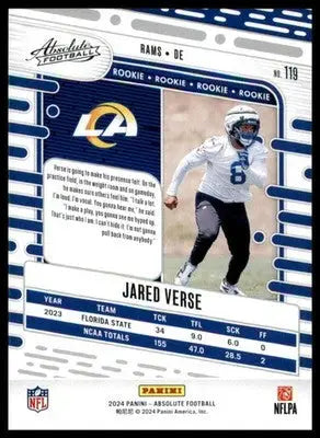Jared Verse Rookie 2024 Panini Absolute Retail #119 Los Angeles Rams Football - Football Card Single