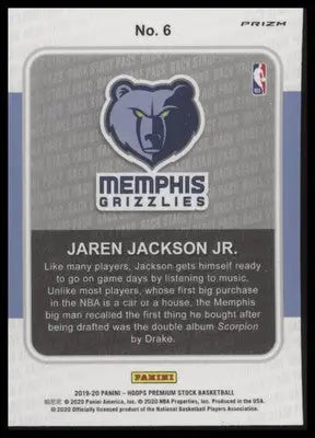 Jaren Jackson Jr. 2019-20 Hoops Premium Backstage Pass Blue #6 Memphis Grizzlies - Basketball Card Single