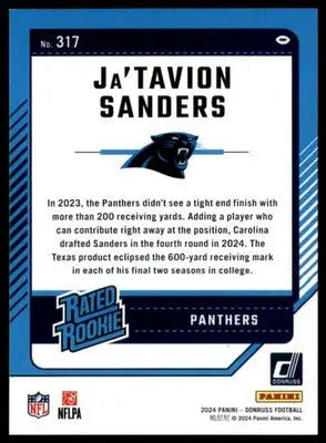 Ja’Tavion Sanders Rookie 2024 Donruss Press Proof Blue #317 Carolina Panthers - Football Card Single