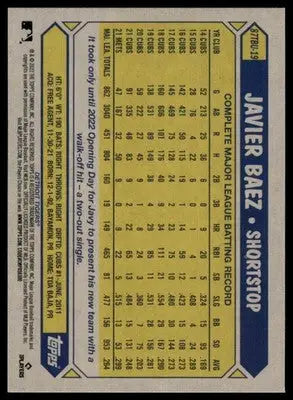 Javier Baez 2022 Topps Update 1987 Baseball Anniversary #87TBU-19 Detroit Tigers - Baseball Card Single