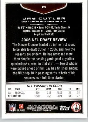 Jay Cutler - 2009 Bowman Draft Picks - #8 - Football - Football Card Single