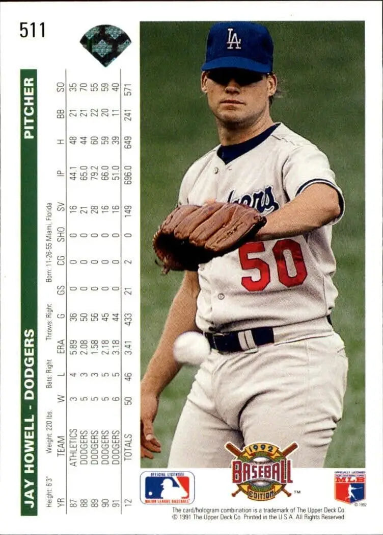 Jay Howell 1992 Upper Deck MLB #511 Baseball Card Los Angeles Dodgers