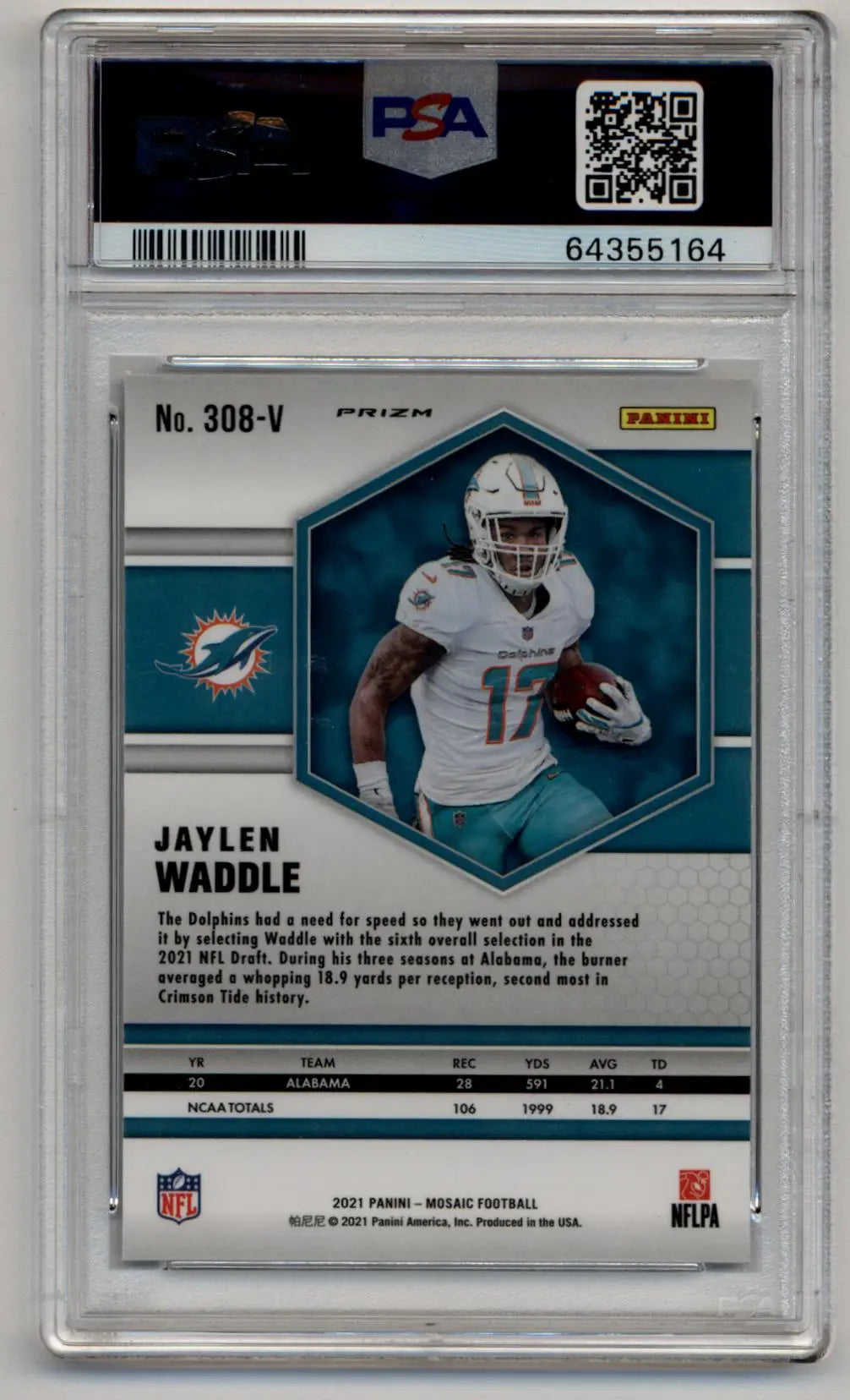 Jaylen Waddle 2021 Mosaic No Huddle Silver Variation #308 PSA 10 Gem Mint - Football Card Single