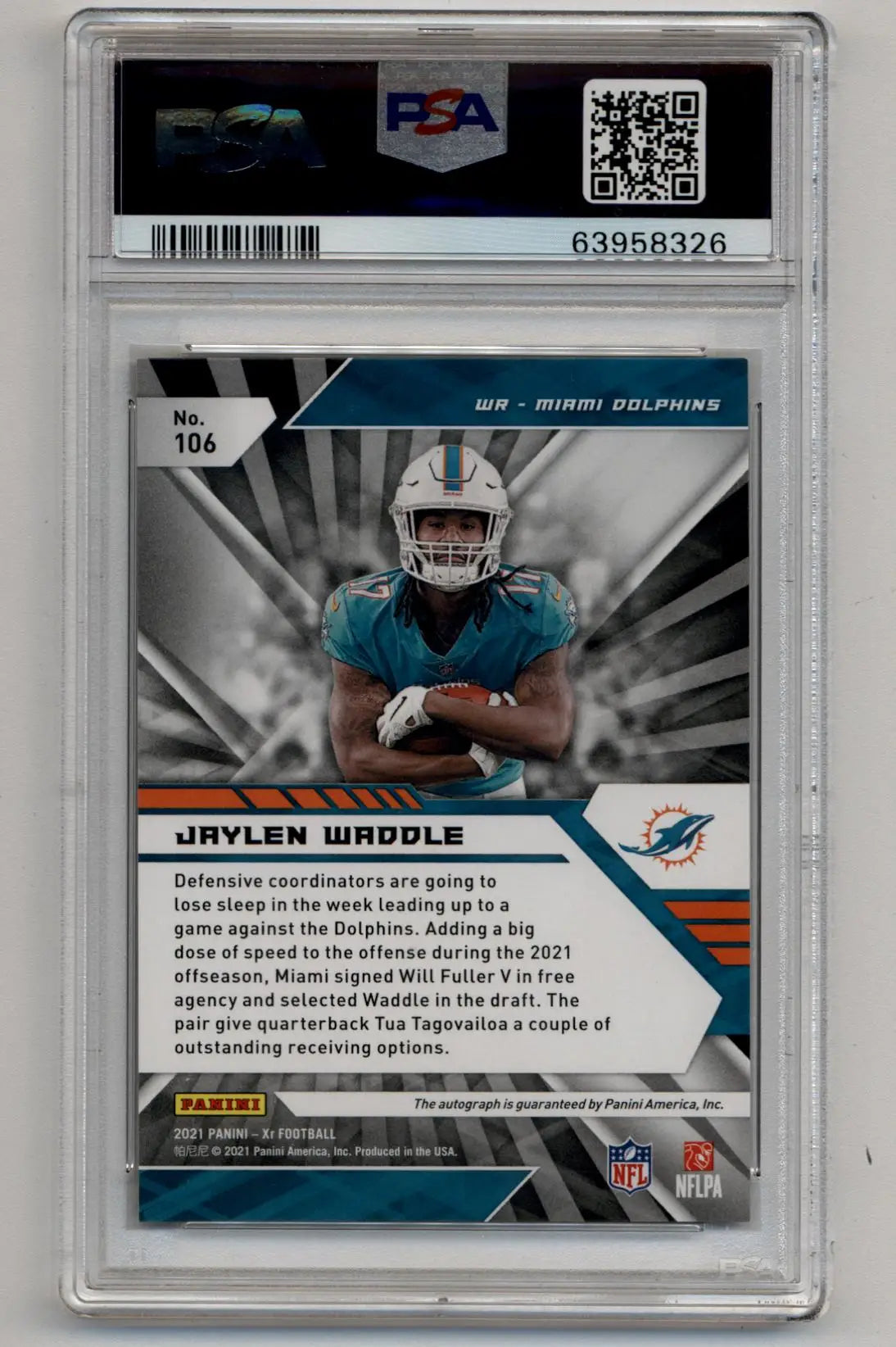 Jaylen Waddle 2021 Panini XR Auto Orange #106 5/7 PSA 9 Mint Auto 10 - Football Card Single