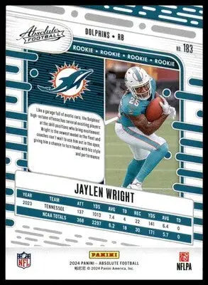 Jaylen Wright Rookie 2024 Panini Absolute Retail #183 Miami Dolphins Football - Football Card Single