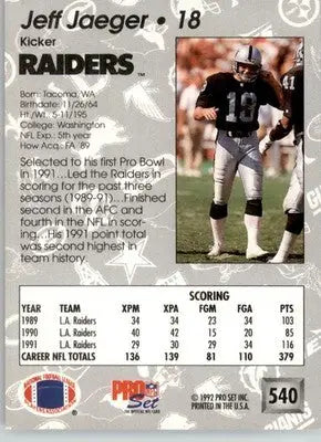 Jeff Jaeger - 1992 Pro Set - #540 - Football - Football Card Single