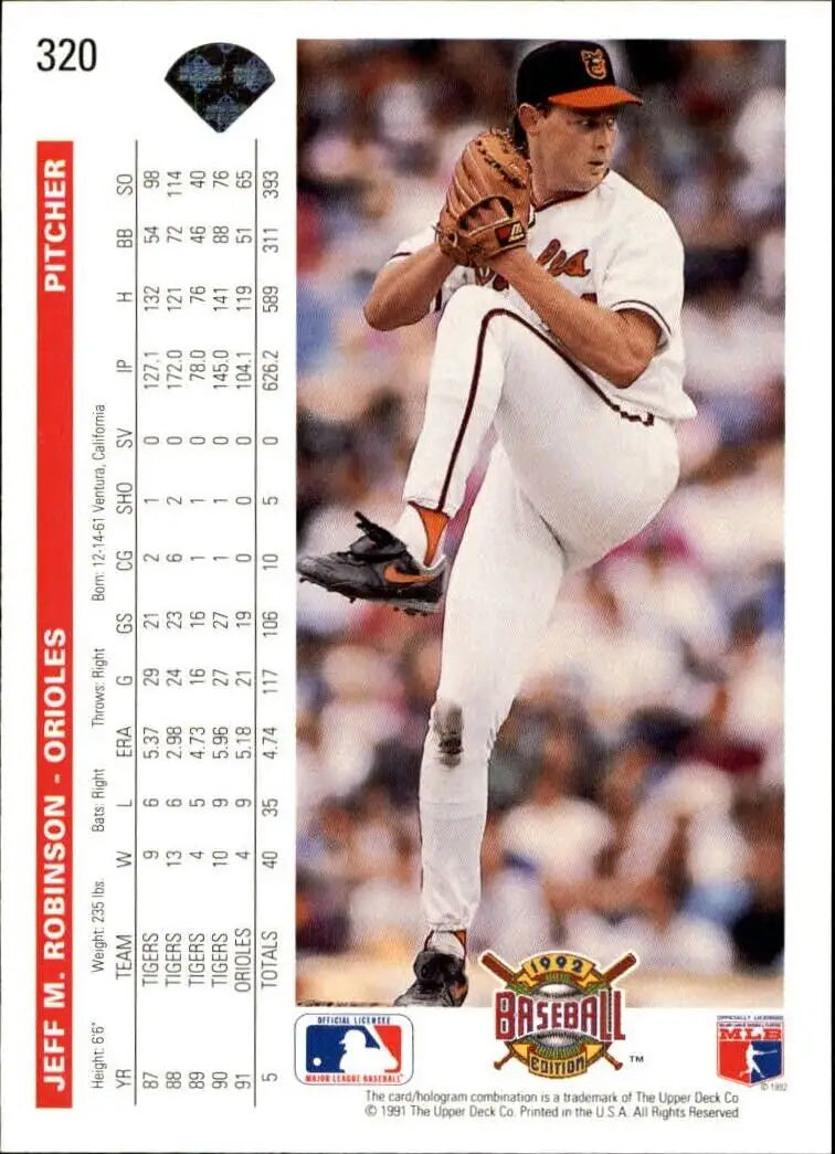 Jeff M. Robinson 1992 Upper Deck MLB #320 Baseball Card Baltimore Orioles