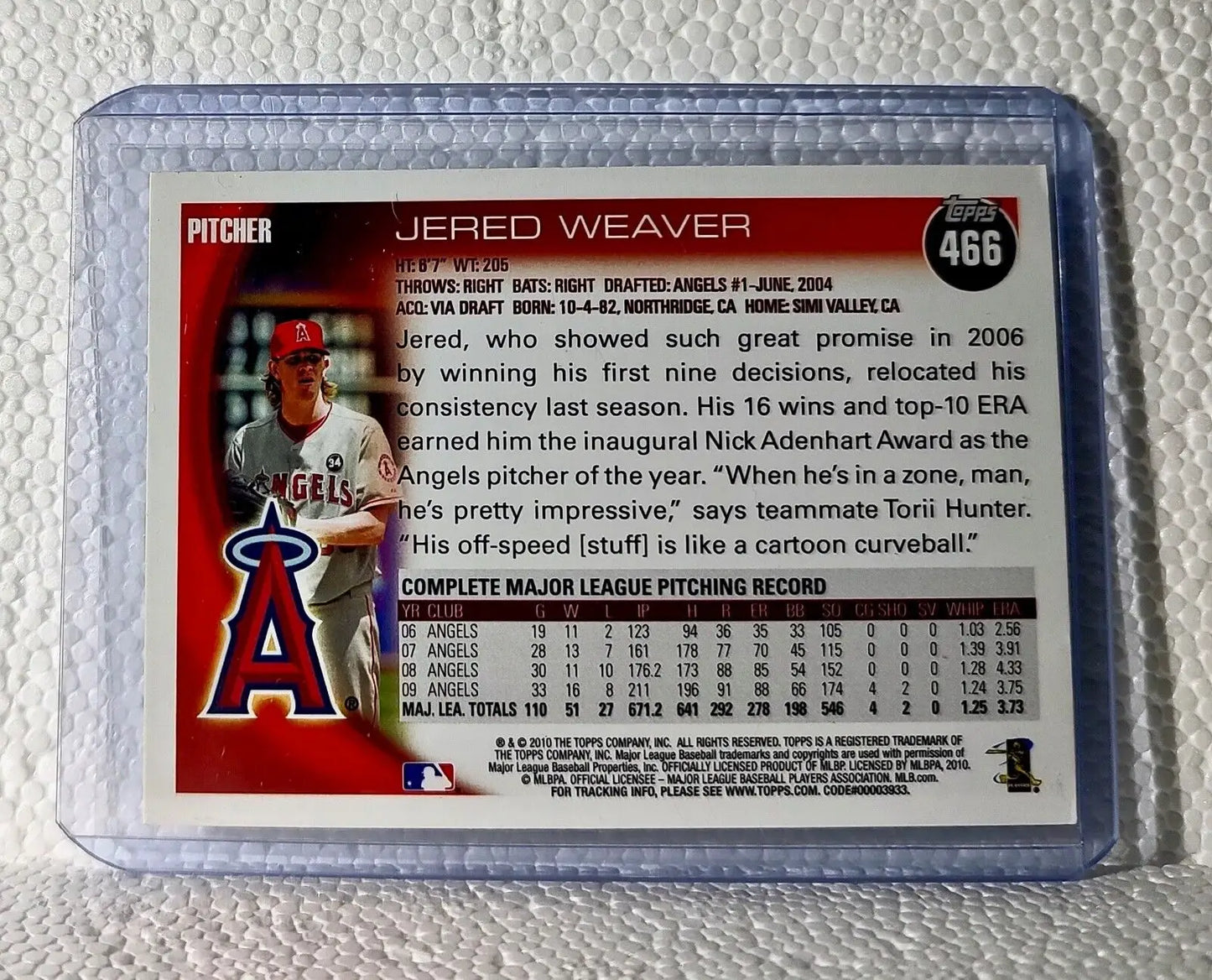 Jered Weaver 2010 Topps MLB #466 Baseball Card Los Angeles Angels - Baseball Card Single
