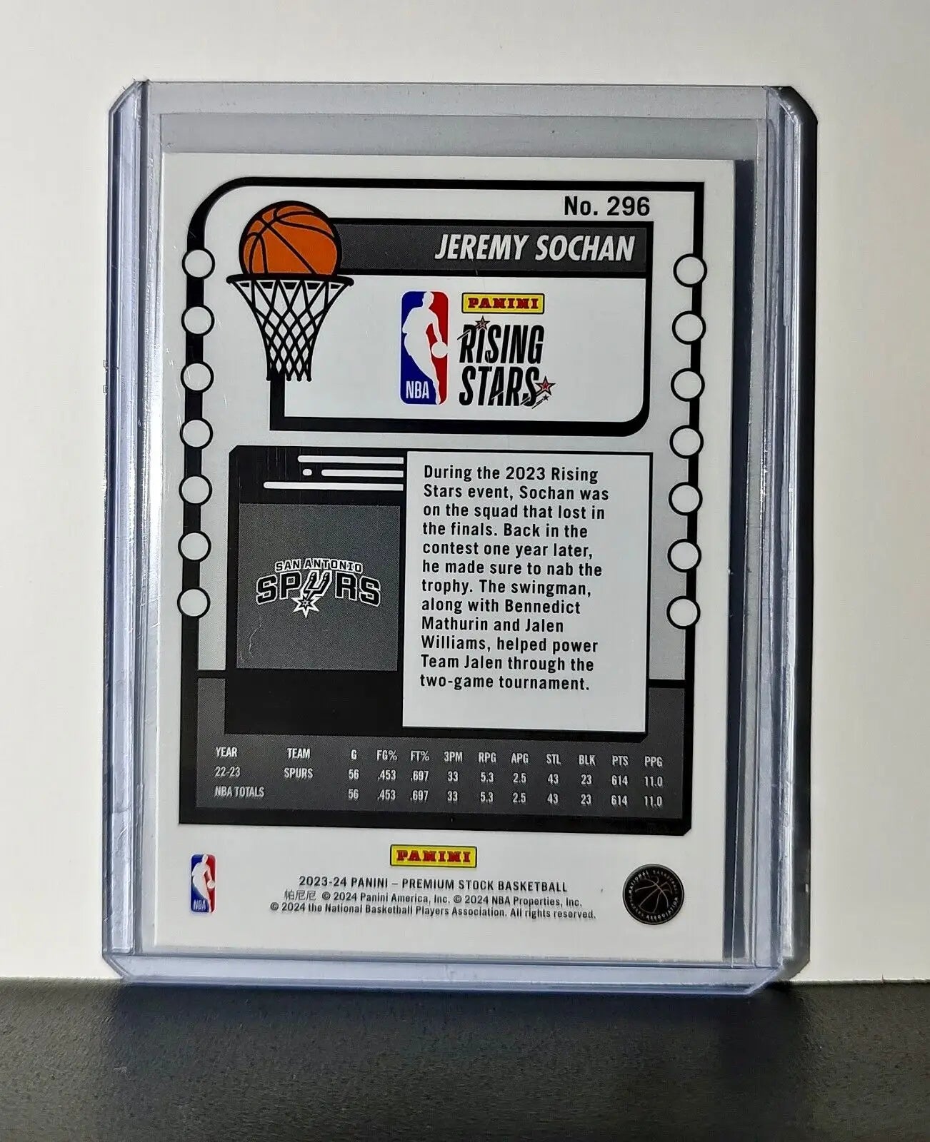 Jeremy Sochan 2023-24 Panini Premium NBA Hoops Rising Stars #296 Card Spurs - Basketball Card Single