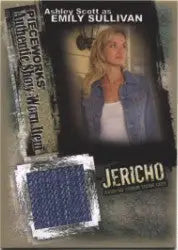 Trading card of Ashley Scott as Emily Sullivan in Jericho Pieceworks costume card