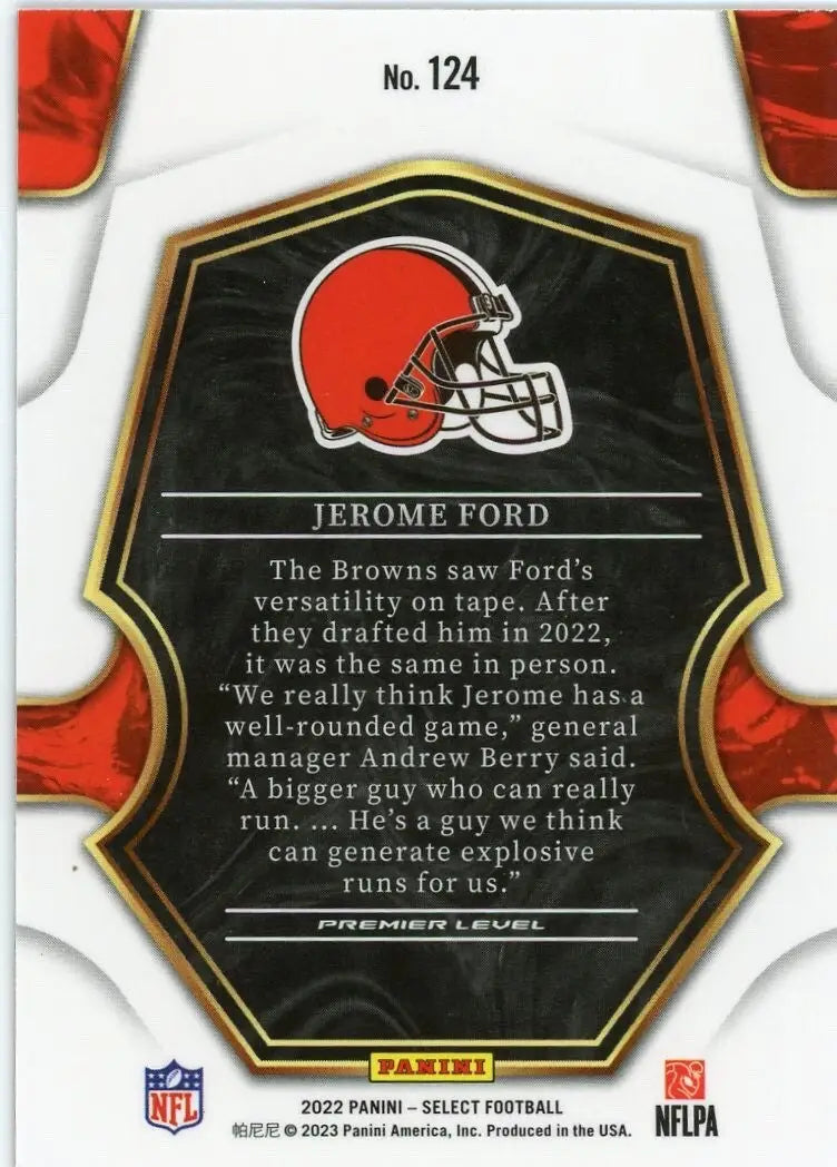 Jerome Ford Rookie 2022 Panini Select Premier #124 Cleveland Browns Football NFL - Football Card Single