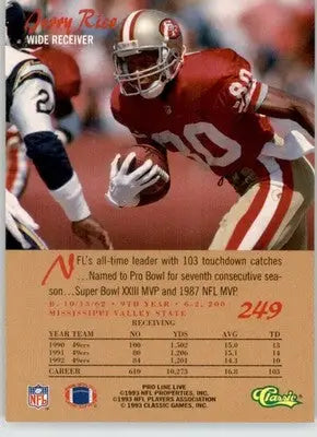 Jerry Rice - 1993 Pro Line Live - #249 - Football - Football Card Single
