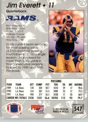 Jim Everett - 1992 Pro Set - #547 - Football - Football Card Single