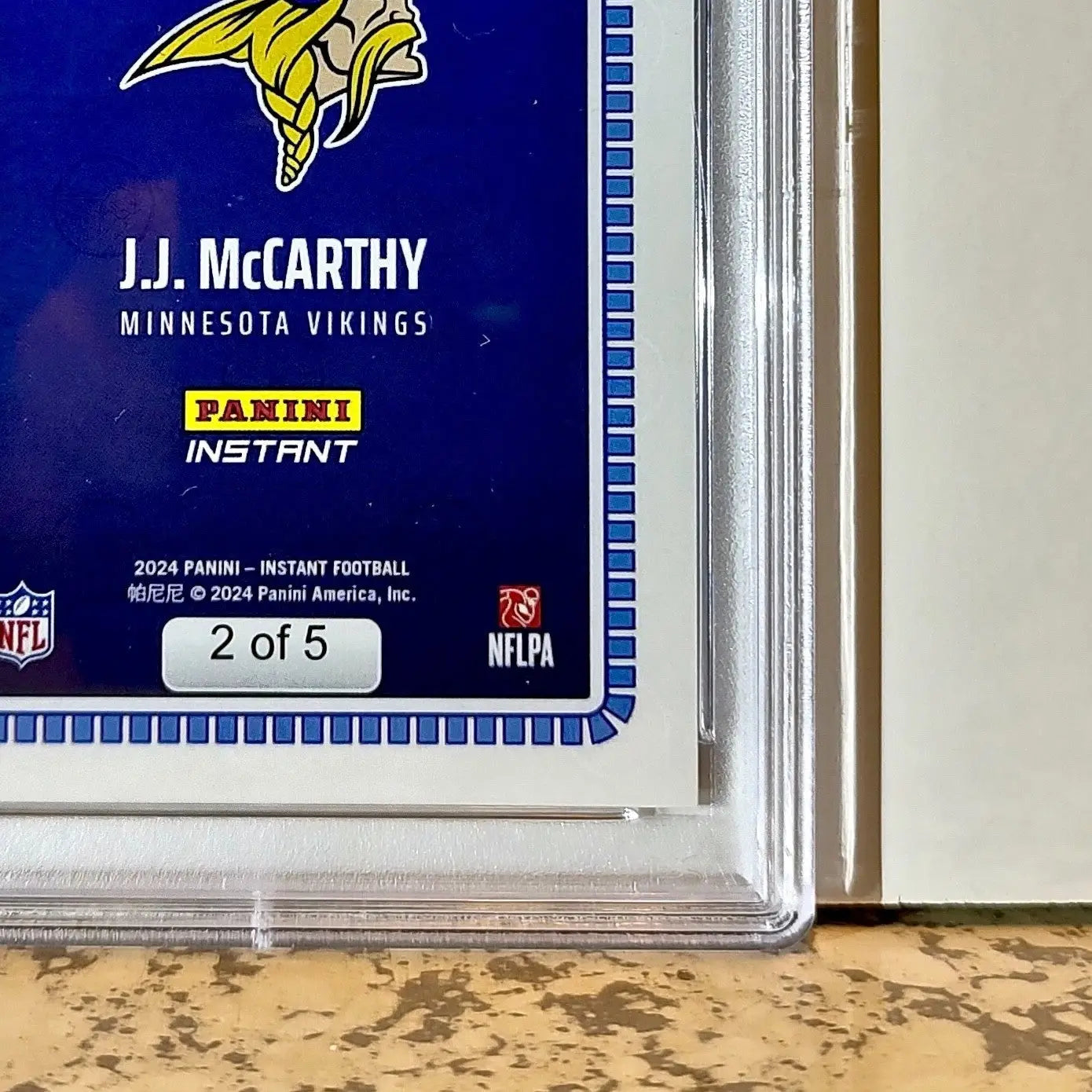 JJ McCarthy Rookie 2024 Panini NFL Draft Night Blue Football Card 2/5 SSP PSA 9 - Football Card Single