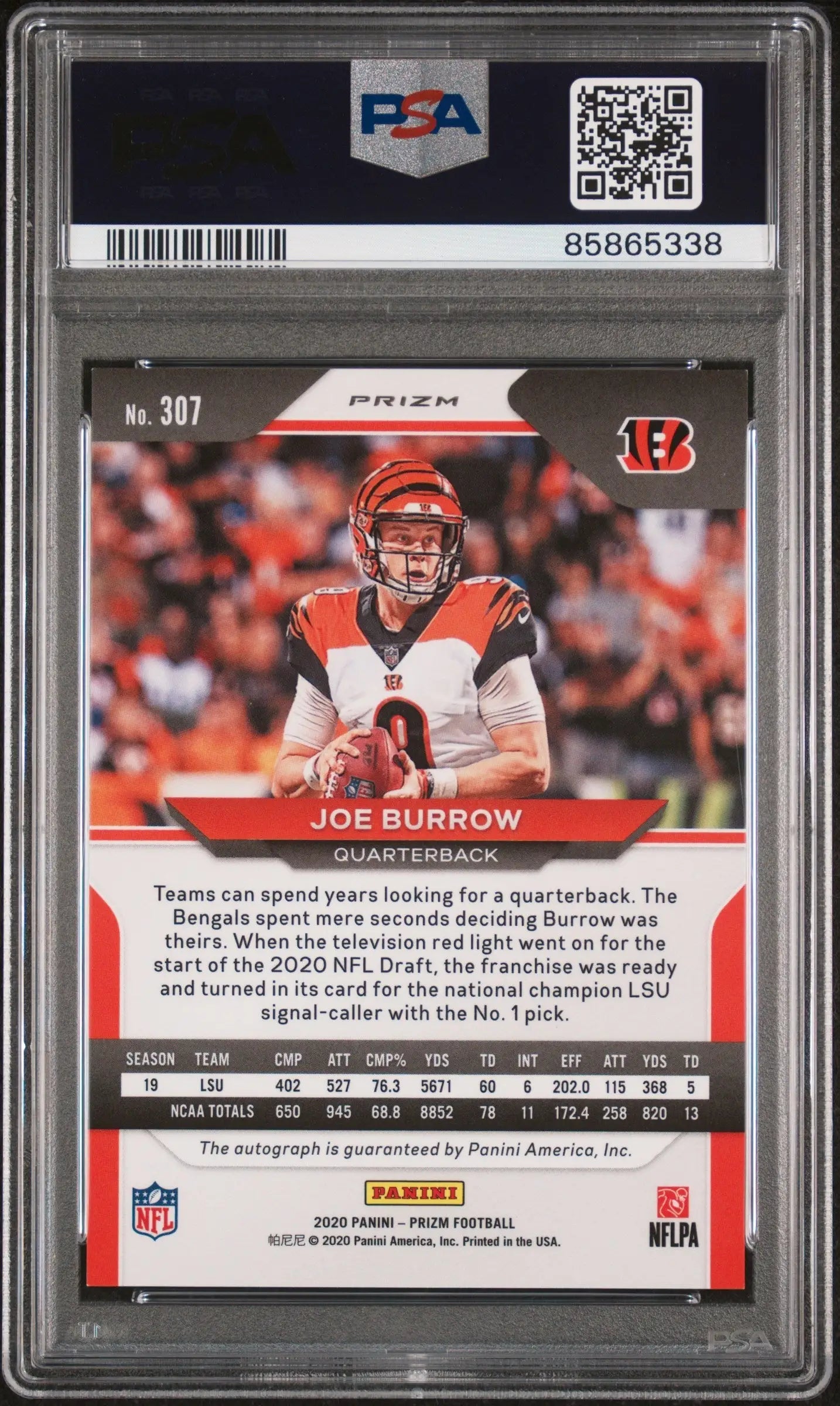 Joe Burrow 2020 Prizm Auto RC PSA 9 Auto 10 - Football Card Single