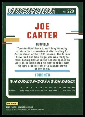 Joe Carter 2023 Donruss #220 Toronto Blue Jays - Baseball Card Single