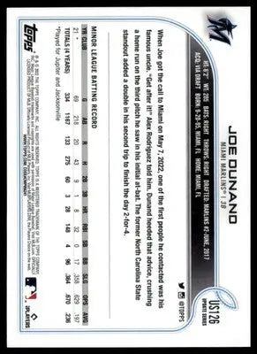 Joe Dunand Rookie 2022 Topps Update #US126 Miami Marlins - Baseball Card Single