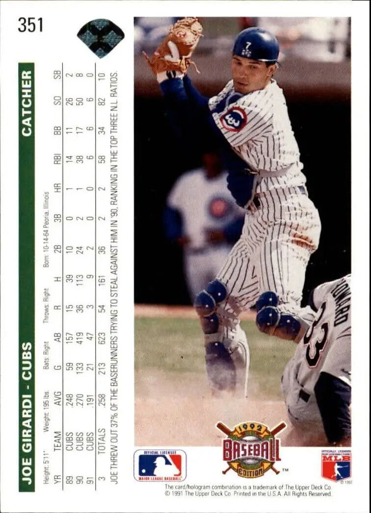 Joe Girardi 1992 Upper Deck MLB #351 Baseball Card Chicago Cubs